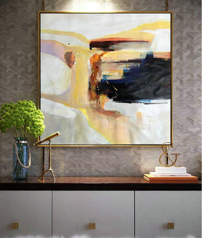Handmade Extra Large Contemporary Painting,Oversized Palette Knife Contemporary Art,Xl Large Canvas Art,Yellow,Black,Orange,White,Beige.etc